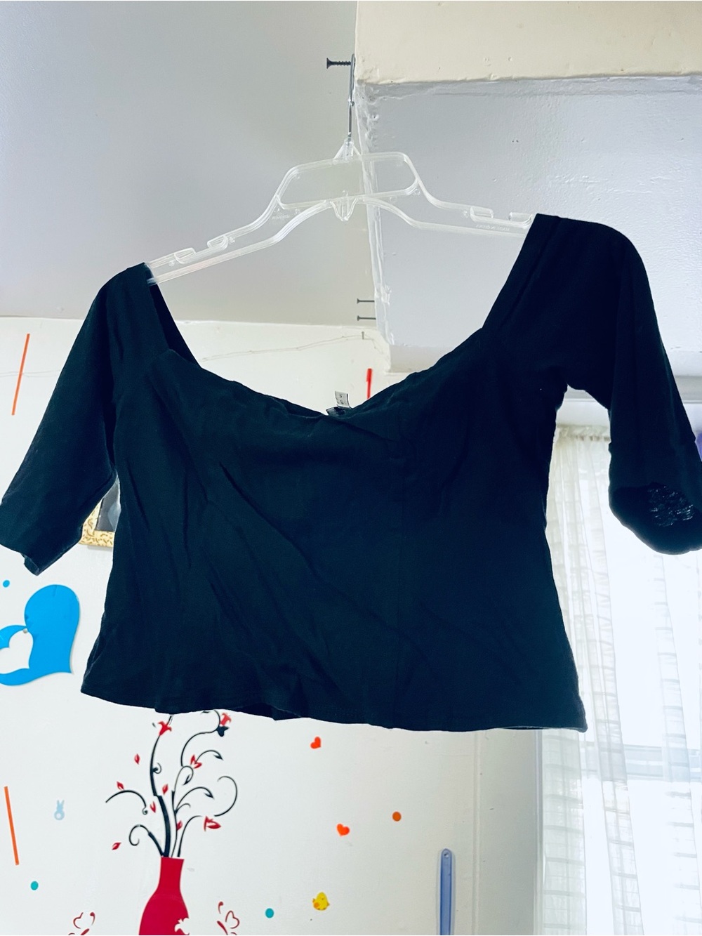 Morgane Le Fay Black Off-Shoulder Crop Top